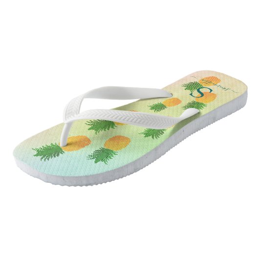 Elegant Monogrammed Tropische Pineapple Summer Teenslippers (Schuin)