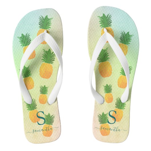 Elegant Monogrammed Tropische Pineapple Summer Teenslippers (Voetbed)