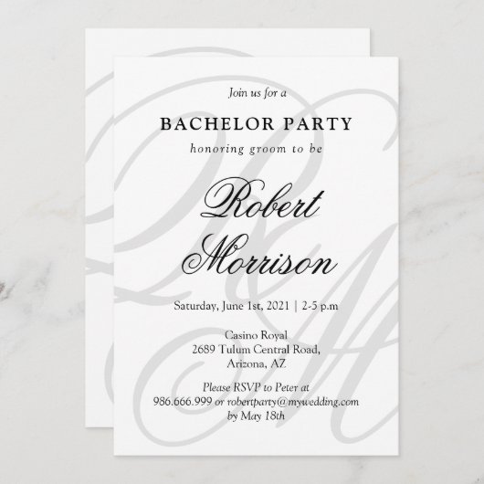 Elegant Monogrammed w / QR-code Bacherlor Party Kaart (Voorkant / Achterkant)