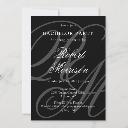 Elegant Monogrammed w / QR-code Bacherlor Party Kaart (Voorkant)