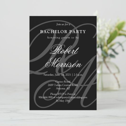 Elegant Monogrammed w / QR-code Bacherlor Party Kaart (Staand voorkant)
