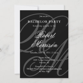 Elegant Monogrammed w / QR-code Bacherlor Party Kaart