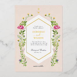 Elegant Monogrammed Waterverf Floral Wedding Foi Folie Uitnodiging