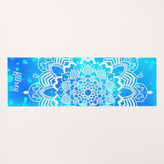 Elegant Monogrammed White & Blue Mandala Pattern Y Yogamat (Achterkant (horizontaal))