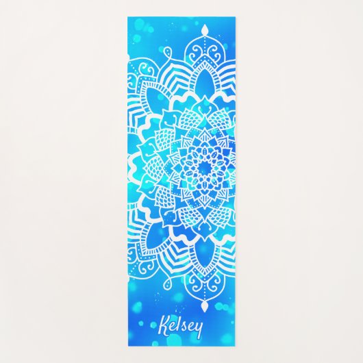 Elegant Monogrammed White & Blue Mandala Pattern Y Yogamat (Voorkant)