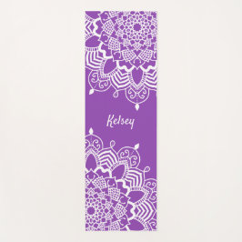 Elegant Monogrammed White & Paars Mandala Pattern Yogamat