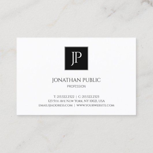 Elegant Monogrammed Zwart Wit Modern Plain Visitekaartje (Achterkant)