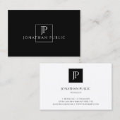 Elegant Monogrammed Zwart Wit Modern Plain Visitekaartje (Voorkant / Achterkant)