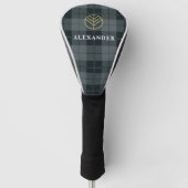 Elegant Monogrammen Black en Gold Tartan Golfheadcover (Voorkant)