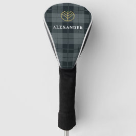 Elegant Monogrammen Black en Gold Tartan Golfheadcover