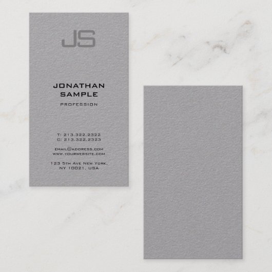 Elegant monogrammen Moderne Verticale Grijze Gewoo Visitekaartje (Voorkant / Achterkant)