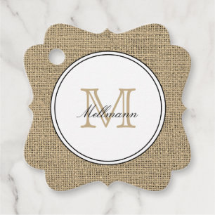 Elegant Monogramnaam Landelijke Stijl Jute Bedankjes Labels