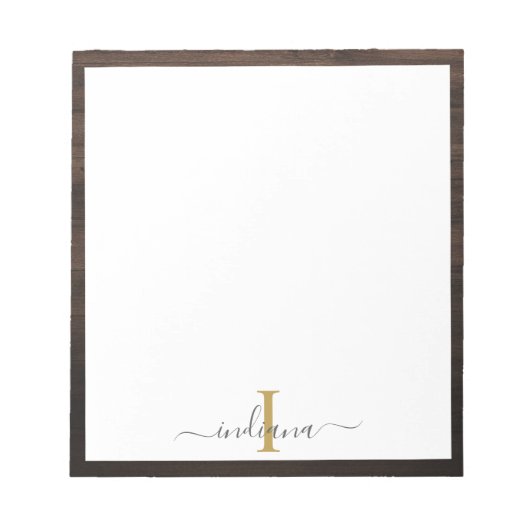 Elegant monogramschrift Rustiek hout-look Notitieblok (Voorkant)