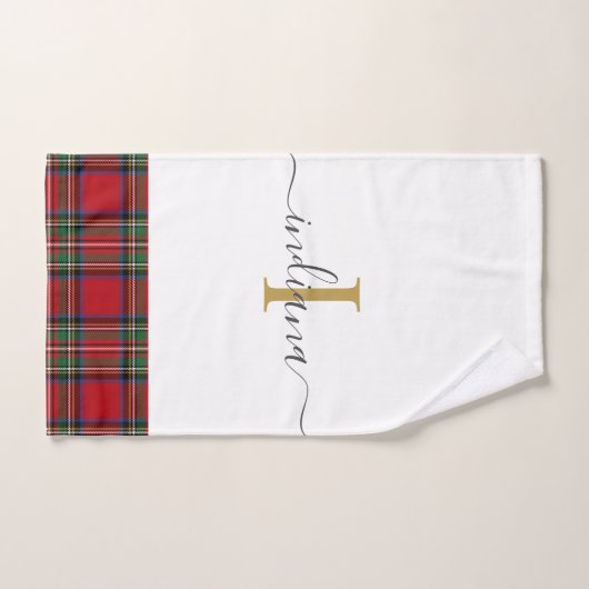 Elegant monogramscript Plaid Tartan Stewart Handdoek (Handdoek)