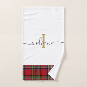 Elegant monogramscript Plaid Tartan Stewart Handdoek