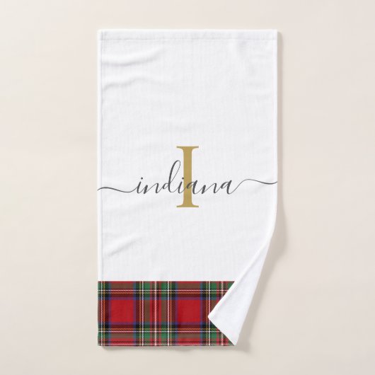 Elegant monogramscript Plaid Tartan Stewart Handdoek (Handdoek)