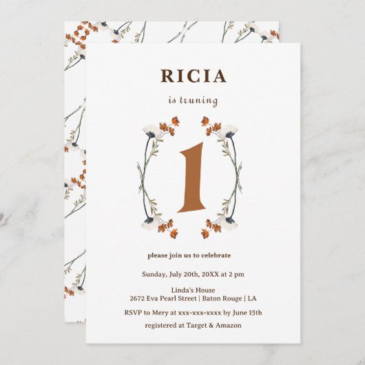 Elegant monster Wilde bloem 1e verjaardag Kaart (Voorkant / Achterkant)