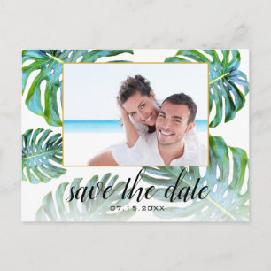 Elegant Monstera Blad Foto Save-the-Date Aankondigingskaart