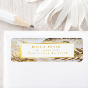 Elegant Monstera Gold Bruiloft Retouradres Etiket