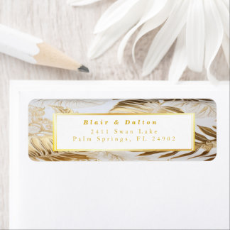 Elegant Monstera Gold Bruiloft Retouradres Etiket