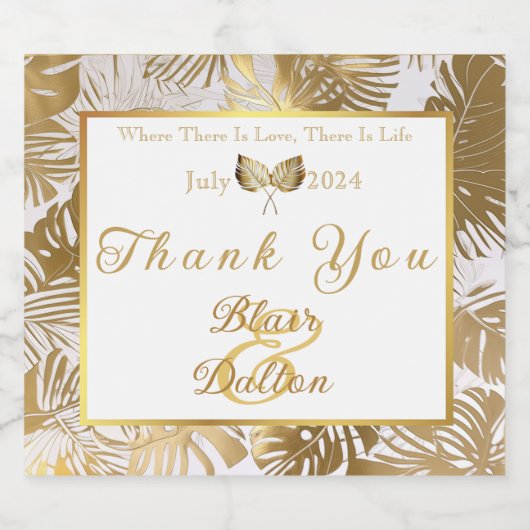  Elegant Monstera Gouden Bruiloft Sparkling Wijnetiket (Enkel label)