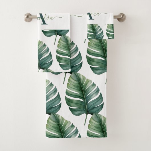 Elegant Monstera Greenery Botanical Towel Set Bad Handdoek (Insitu)