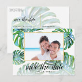 Elegant Monstera Leaf Photo Save the Date Aankondigingskaart (Voorkant / Achterkant)