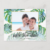 Elegant Monstera Leaf Photo Save the Date Aankondigingskaart (Voorkant)