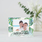 Elegant Monstera Leaf Photo Save the Date Aankondigingskaart (Staand voorkant)