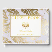 Elegant Monstera Verguld Goud Bruiloft Gastenboek (Voorkant)