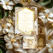 Elegant Monstera verguld gouden bruiloft details K RSVP Kaartje