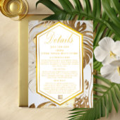 Elegant Monstera verguld gouden bruiloft details K RSVP Kaartje