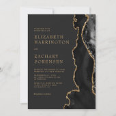 Elegant Moody Black Agate Gold Glitter Wedding Kaart (Voorkant)