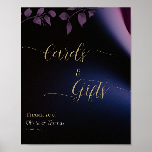 Elegant Moody Black Dark Paarse Eucalyptus Weddens Poster (Voorkant)