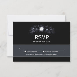 Elegant Moody Black Floral Wedding RSVP Kaartje