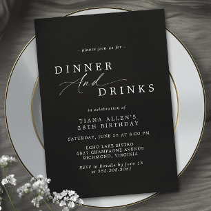 Elegant Moody Black   Officieel verjaardagsdiner Kaart
