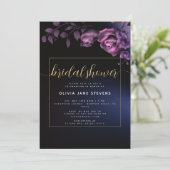 Elegant Moody Black Paarse Floral Vrijgezellenfees Kaart (Staand voorkant)