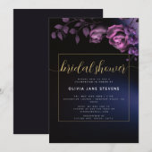 Elegant Moody Black Paarse Floral Vrijgezellenfees Kaart (Voorkant / Achterkant)