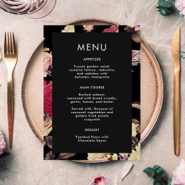 Elegant Moody Bloemen Bruiloft Menu