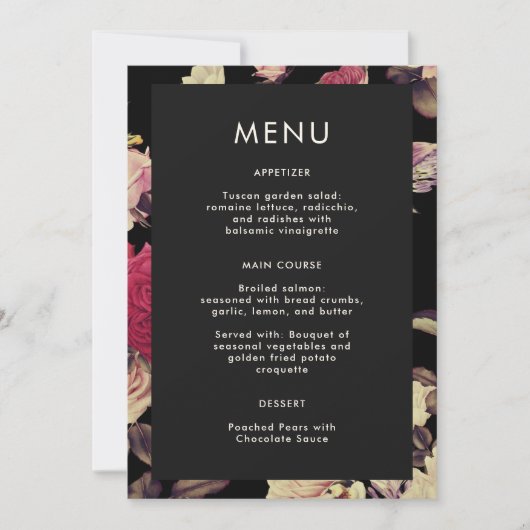 Elegant Moody Bloemen Bruiloft Menu (Voorkant)