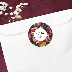 Elegant + Moody Bloemen Zwart Bruiloft Ronde Sticker
