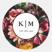 Elegant + Moody Bloemen Zwart Bruiloft Ronde Sticker (Voorkant)