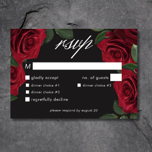 Elegant Moody Blood Red Roses Bloemendiner RSVP Kaartje