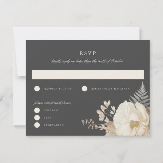 Elegant Moody Boho Bloemen Bruiloft RSVP Reageer K Kaart (Voorkant)