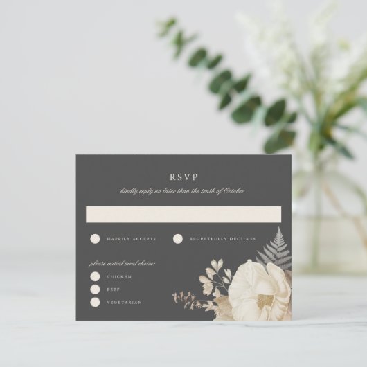 Elegant Moody Boho Bloemen Bruiloft RSVP Reageer K Kaart (Staand voorkant)