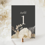 Elegant Moody Boho Bloemen Tafel Nummer Kaart<br><div class="desc">Dit mooie trouwbord kenmerkt een rand van boho bloemen in subtiele neutrale tonen met klassieke typografie. De kaart is aan beide zijden hetzelfde. Kaarthouders van catering- of partijleveranciers gebruiken... OF u kunt elegante fotokaders kopen om op lijsten (beschikbaar bij een vaartuig en andere huisopslag) te plaatsen. Zie hieronder voor meer...</div>