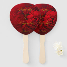 Elegant Moody Bourgogne Rode Bloemen Bruiloft Handwaaier