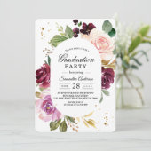 Elegant Moody Bourgondië Bloemen Afstudeerfeest Kaart (Staand voorkant)