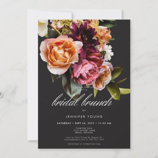 Elegant Moody Bourgondië & Roze Bloemen Bruidsbrun Kaart (Voorkant)