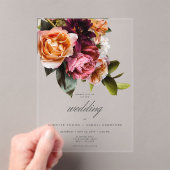 Elegant Moody Bourgondië & Roze Bloemen bruiloft Acryl Uitnodigingen (Insitu (Draagbaar))